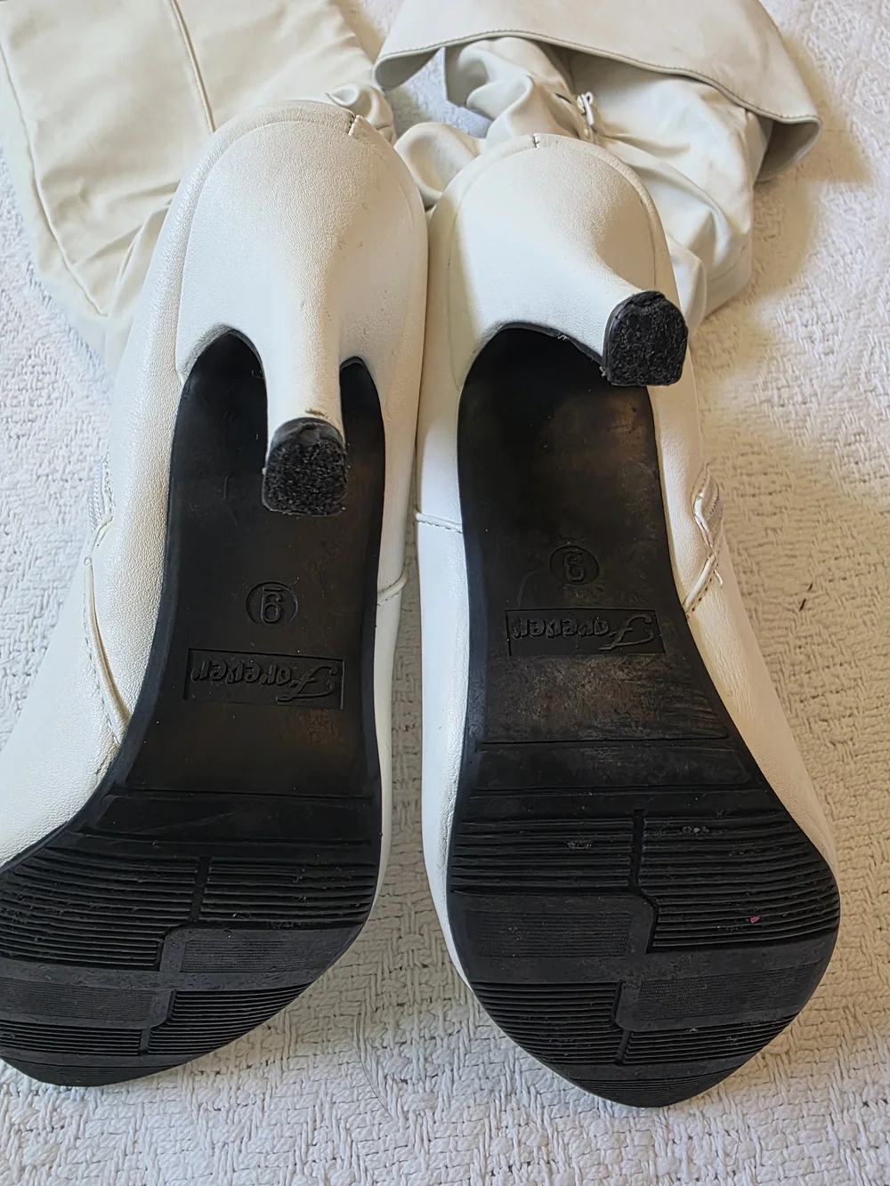 Forever 21 Cream Over-the-Knee Stiletto Fold-Over Boots